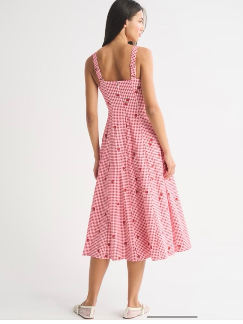 Abercrombie & Fitch Pink Gingham Midi Dress with Cherry Motif - Picture 4 of 5